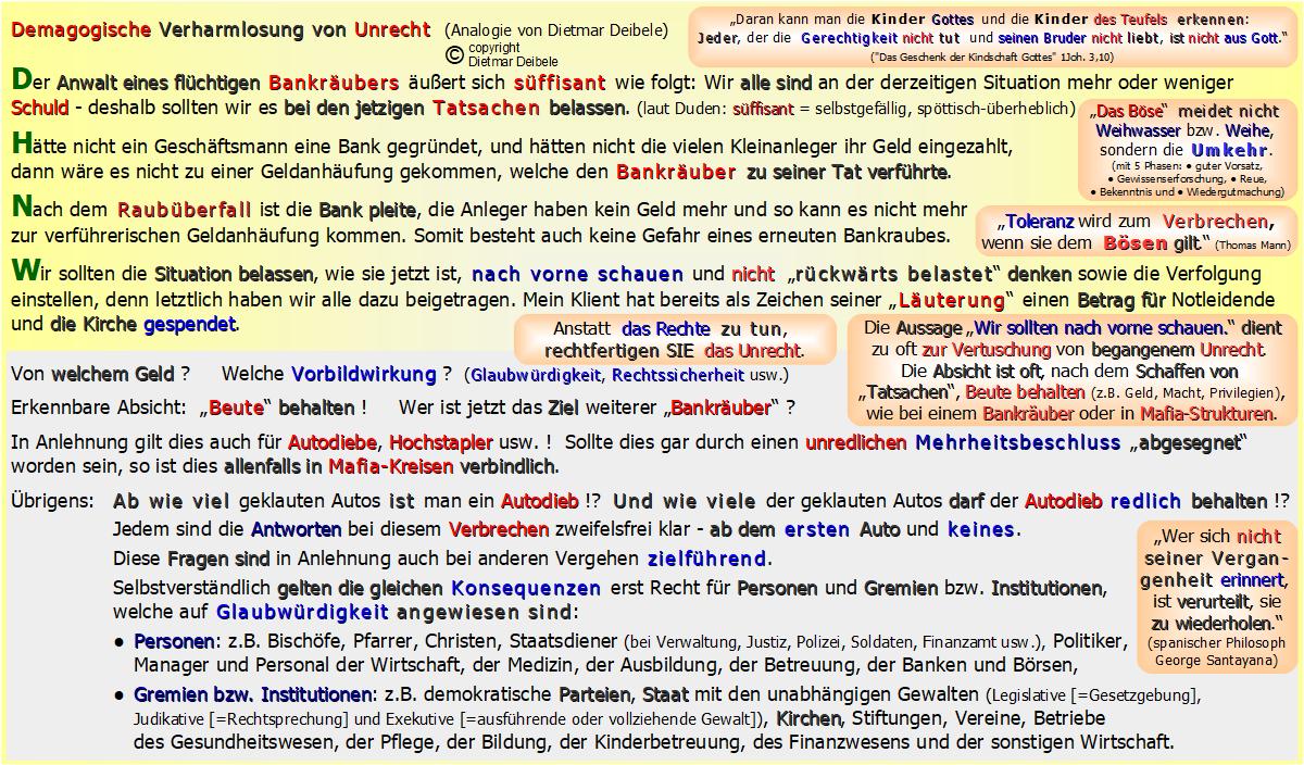 Analogie von Dietmar Deibele - Verharmlosung von Unrecht, Kirche, Mobbing